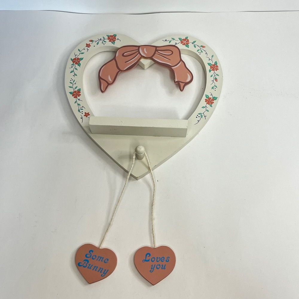Vintage House of Lloyd 1991 Heart Wall‎ Shelf Some Bunny Loves You Pink Bow Wood
